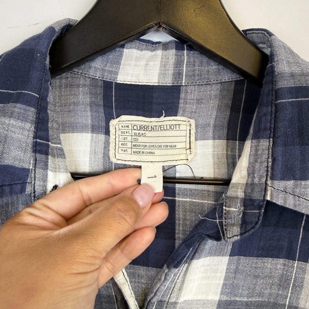 Current/Elliott Checks Button Up Shirt Blue 100% Cotton Womens - Size 1 (Small) - Picture 3 of 7